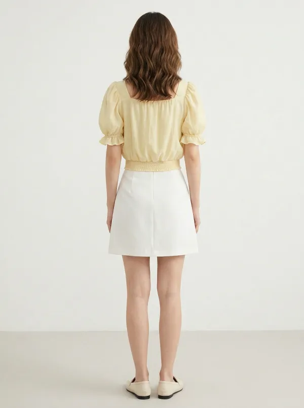 Square-Neck Smocked Women's Puff-Sleeve Blouse