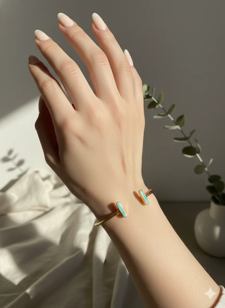 Turquoise Bar Horizon Open Cuff Bangles Adjustable