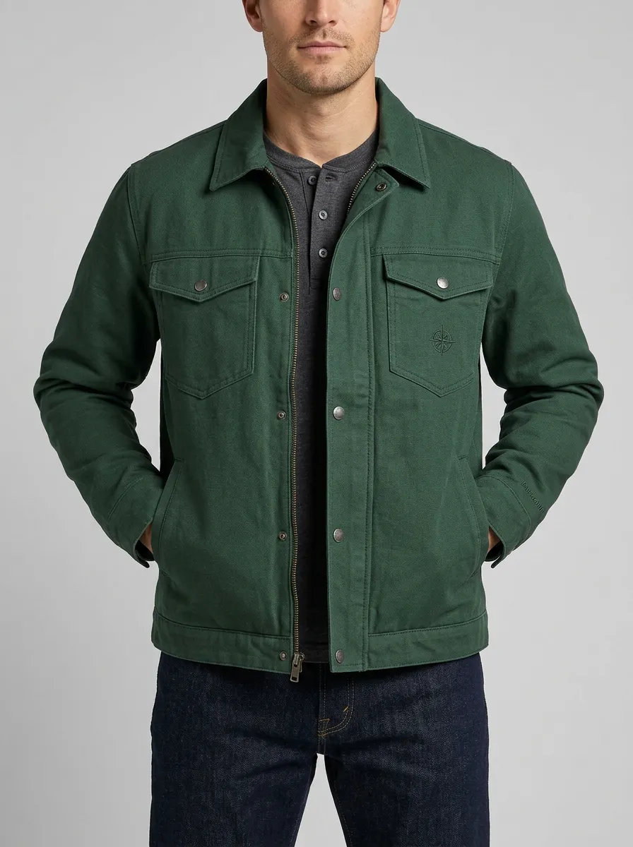 Men's Outdoor Adventure Compass Embroidered Green Jacket