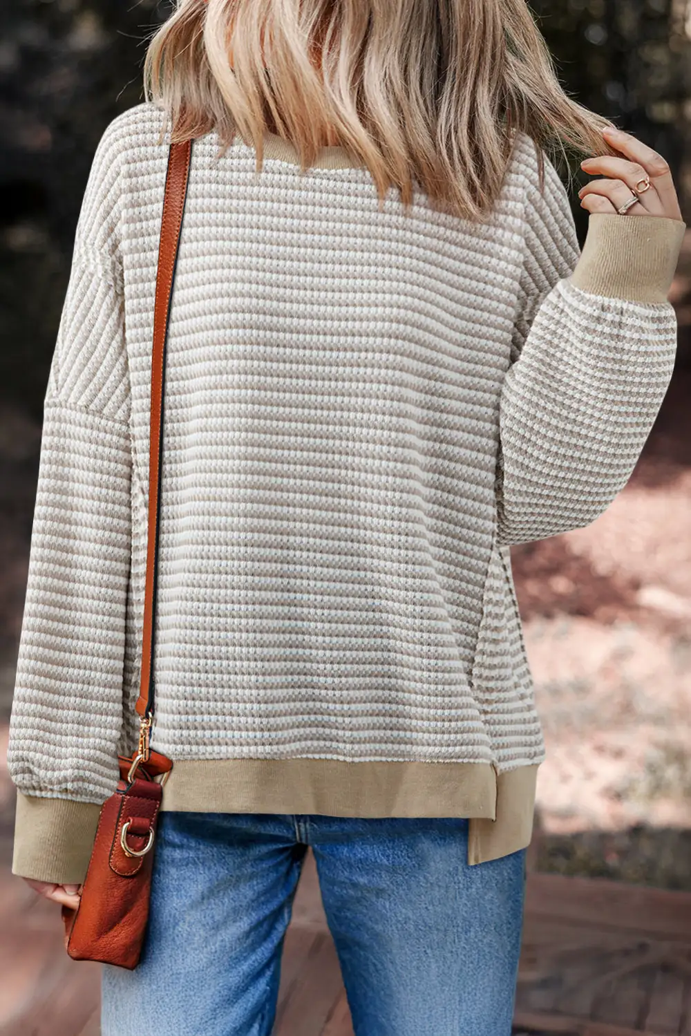 Women's Striped Ribbed Long Sleeve Top