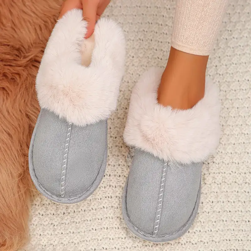 Faux-Suede Suede Plush-Lined Indoor Slippers