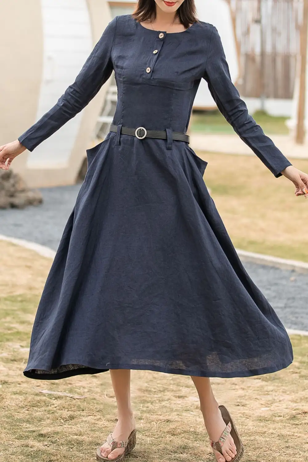 Clean Line Linen Long Sleeve Maxi Dress