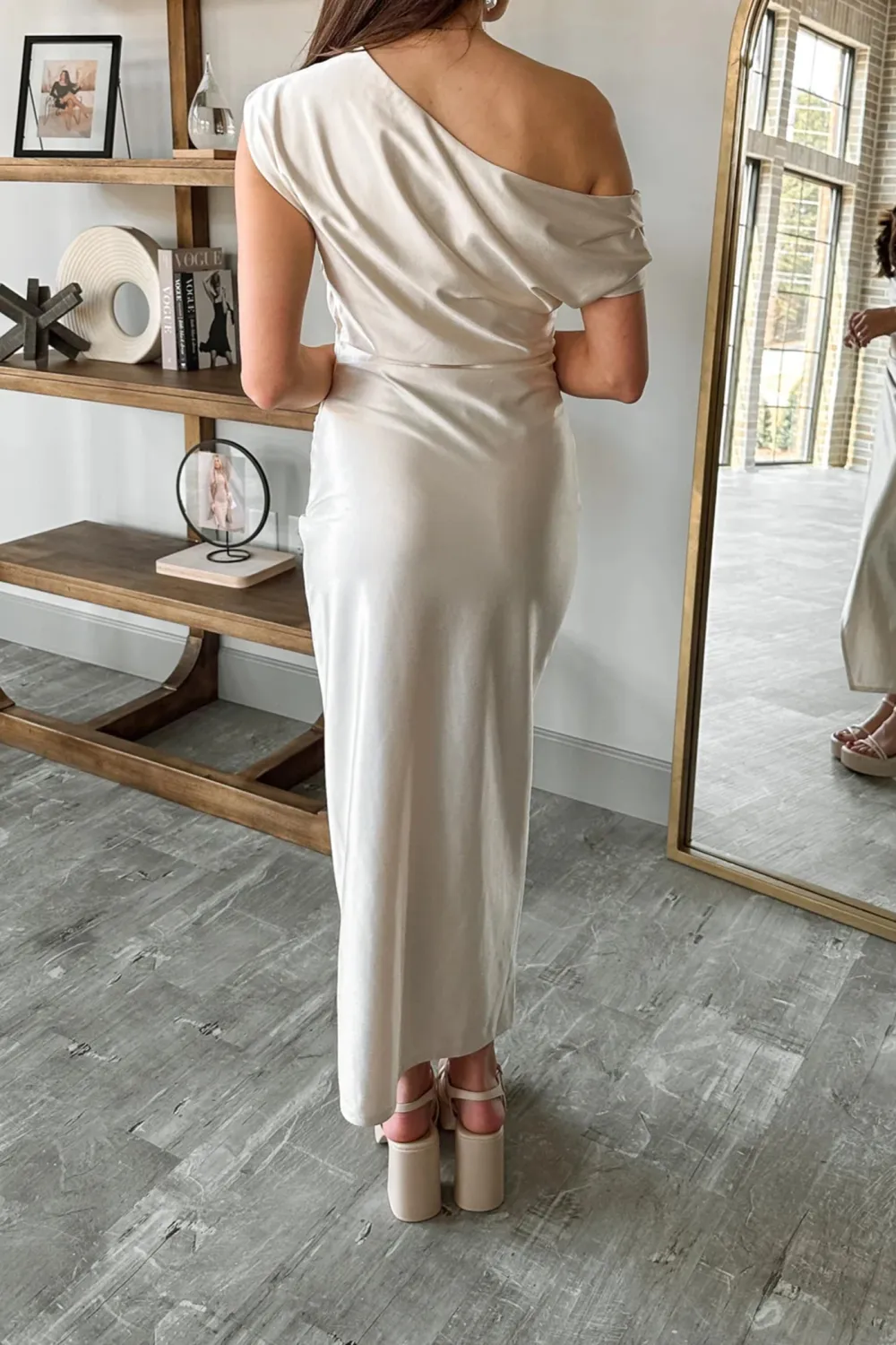 Ruched Overlap Slit Hem Dress
