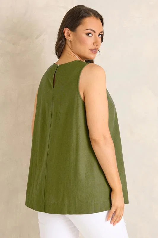 Green Linen Vest Top detail 3