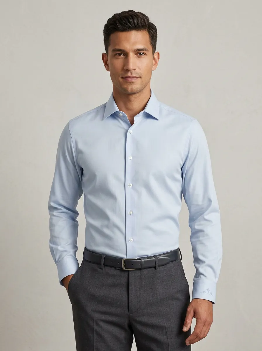 Men's Non-Iron Cotton Smart-Casual Skyline Embroidered Shirt