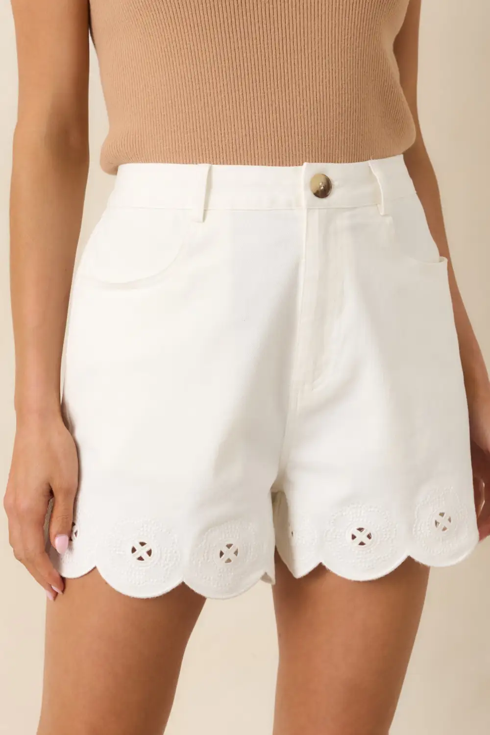 Cotton Scalloped Hem Shorts