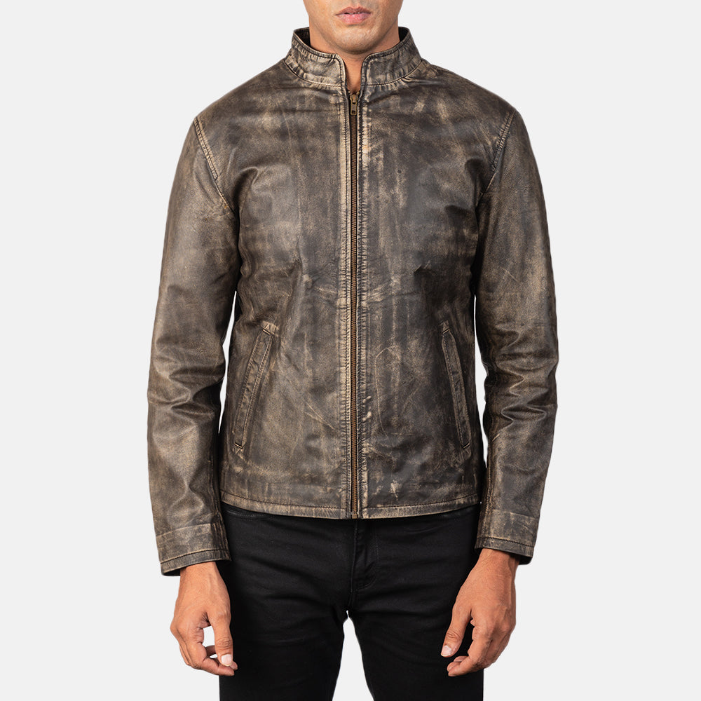 Men's Utility Biker Leather Distressed Jacket