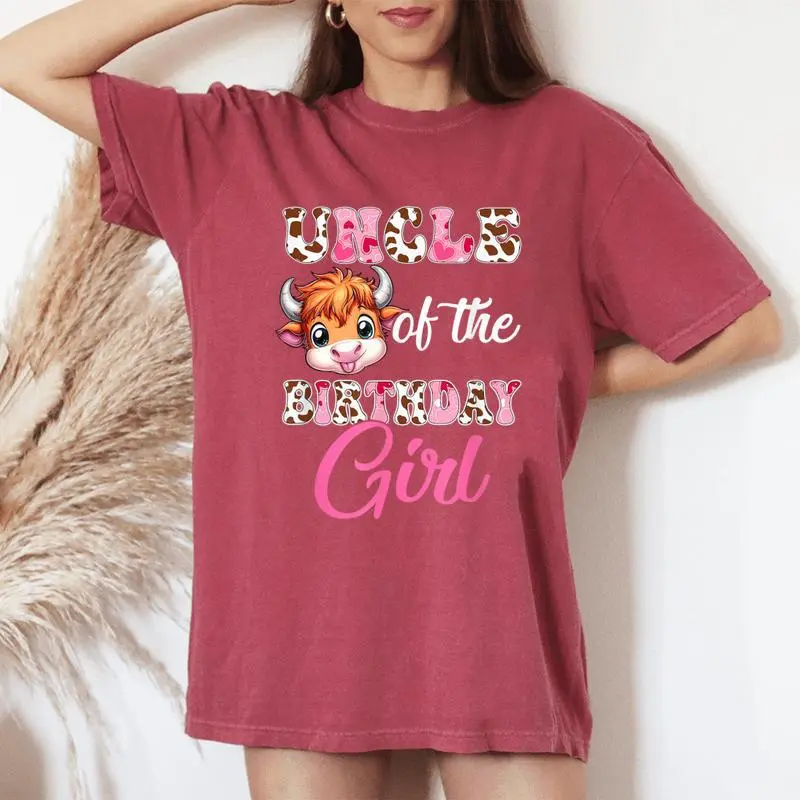 Uncle Of The Birthday Girl Highland Cow Farm 1St Birthday Women's Oversized Comfort T-Shirt