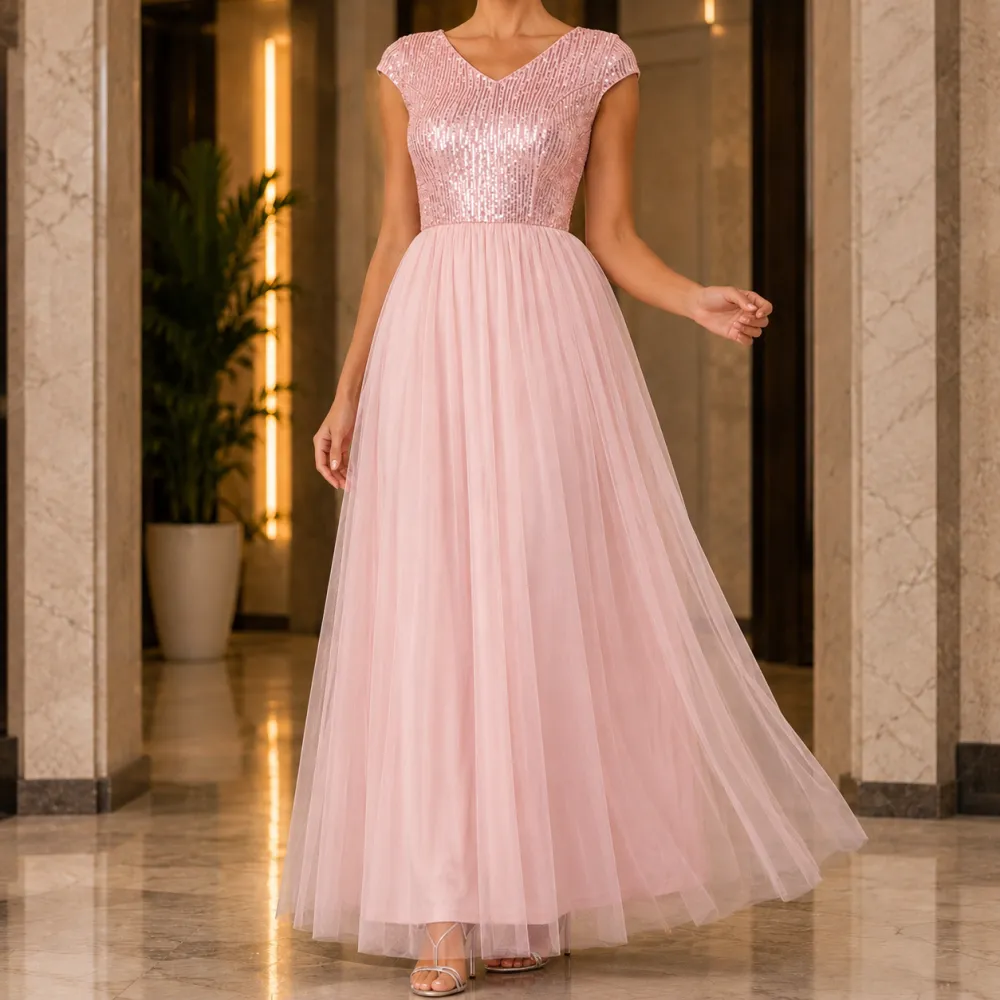 Tulle Sequin Maxi Dress