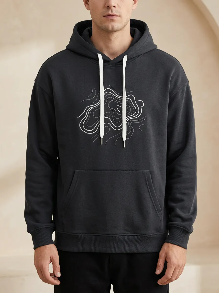 Men's Outdoor Hiking Topographic Map Print Hoodie
