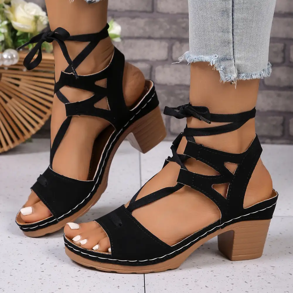 Block Heel Peep Toe Wedge Sandals