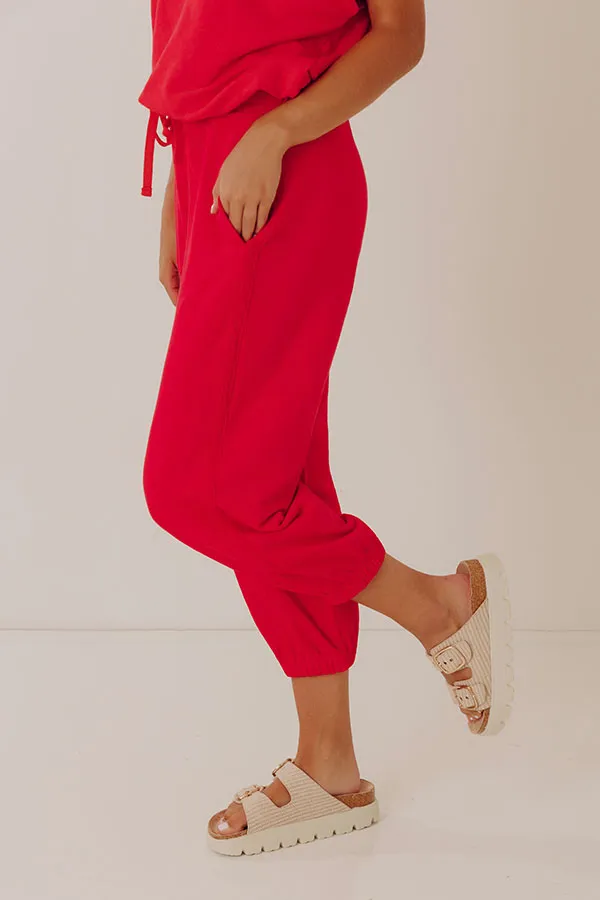 Mid Rise Relaxed Cropped Knit Drawstring Jogger Pants