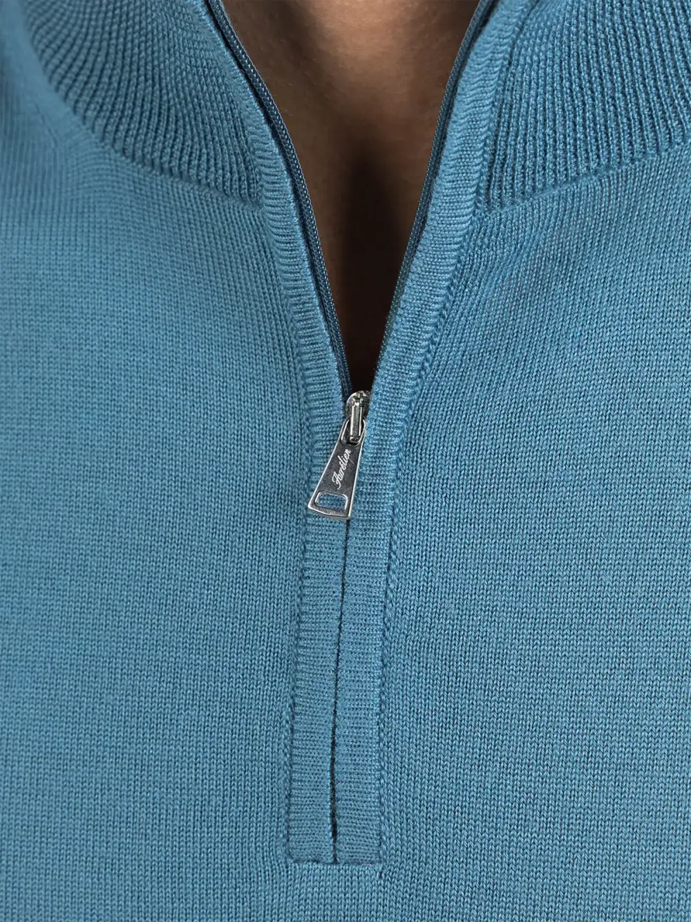 Cashmere Merino Blend Detail Zip Neck Sweater With Zip Front Funnel Neck Knit Construction
