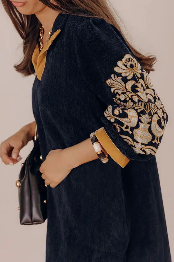 V-Neck Embroidered Mini Dress