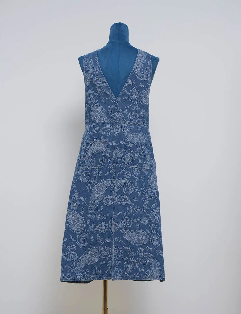 Boho Paisley Pattern Two Strap Shoulder Denim Midi Dress