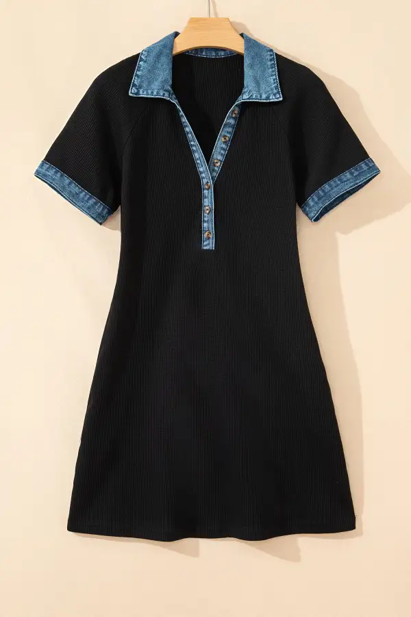 Patchwork Denim Knit Sweater Dress