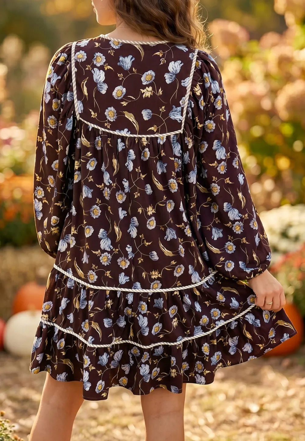 Women's Floral Print V Neck Shift Shirred Mini Dress