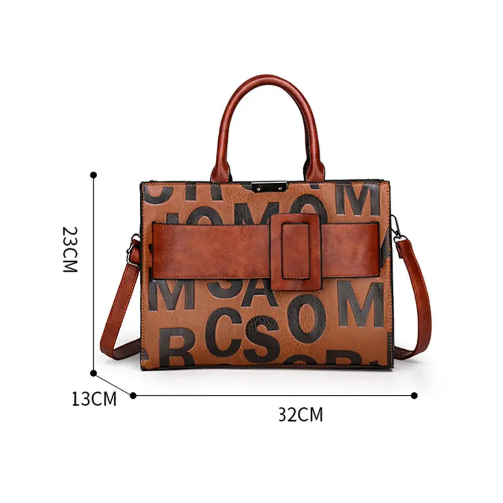 Structured PU Leather Composite Bag Retro Letter Print