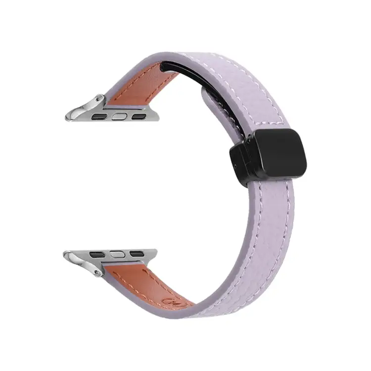 Slim Magnetic Buckle Genuine Leather Watch Band for Watch Series 4 40 mm - Litchi Lavender