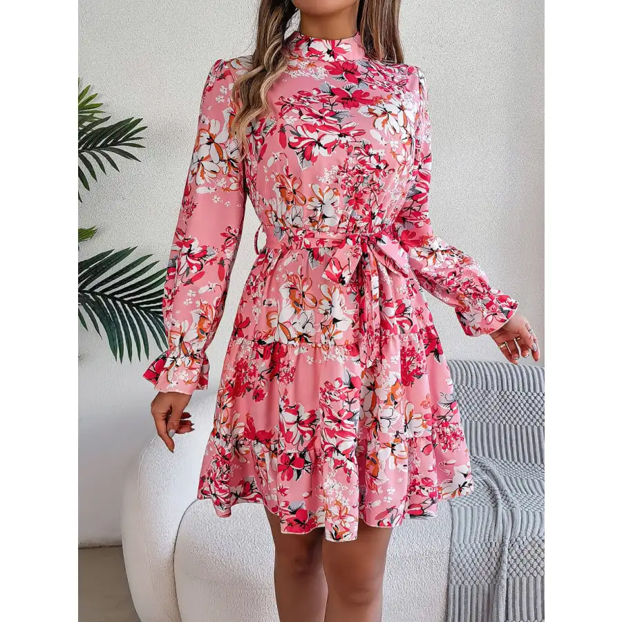 Soft Everyday Mock Neck Flounce Sleeve Mini Dress