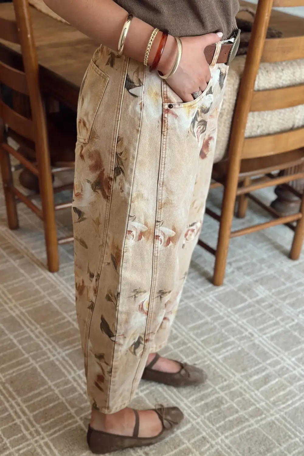 Women's Retro Floral Print Relaxed Barrel Jeans