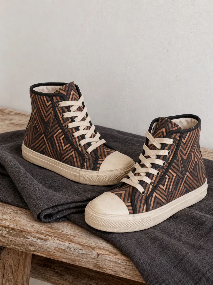 Men's Geometric Chevron Pattern Printed Canvas High Top Shoes