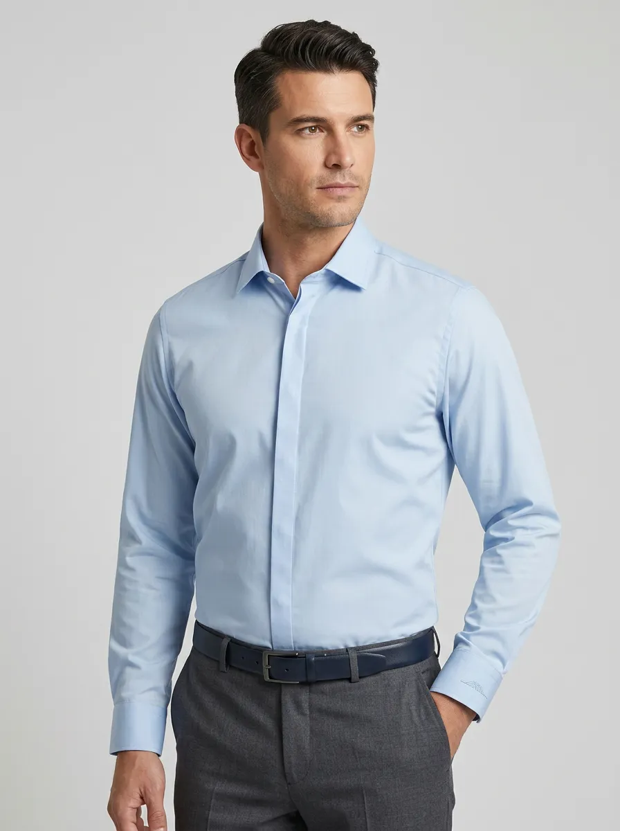 Men's Non-Iron Cotton Light Blue Solid Long Sleeve Shirt