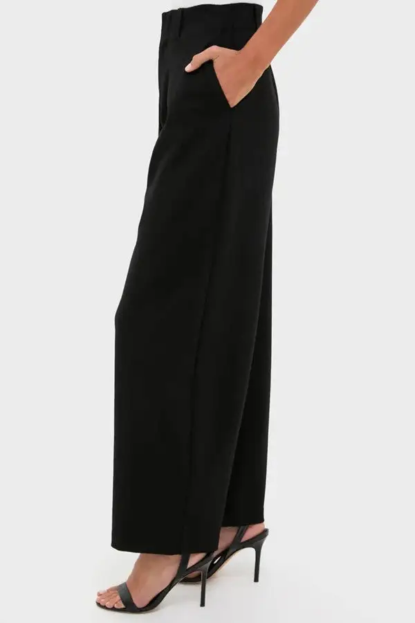 Black Pleated Ponte Knit Trousers