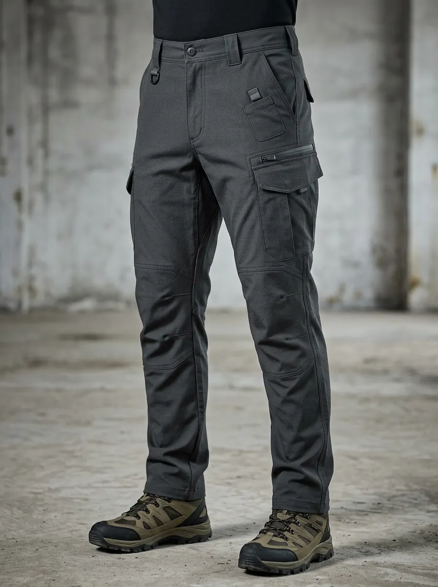 Men's Charcoal Grey Multi-Pocket Utility Cargo Cargo Pants