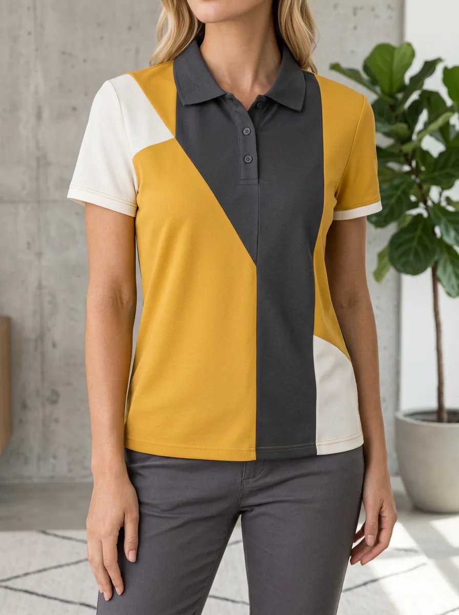 Women's Casual Geometric Colorblock Polo Shirt