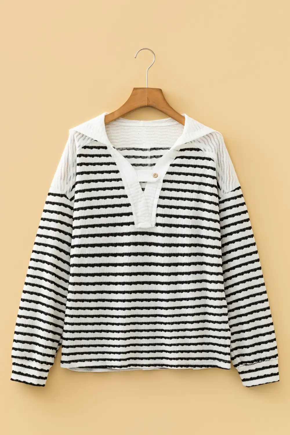 Women's Striped Textured V Neck Top