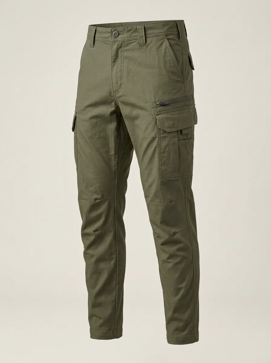 Men's Mid-Rise Articulated-Knee Zipper-Pocket Cargo Pants