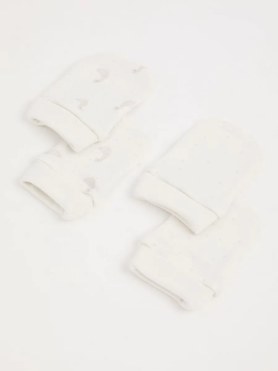 Cream Duck Newborn Hats and Mittens 2 Pack