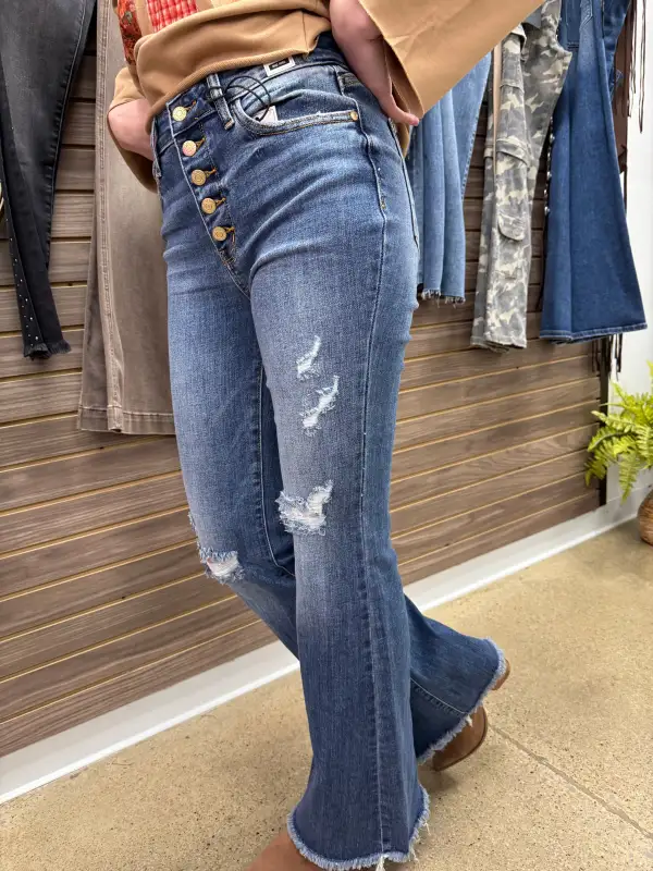 Sequin Mid Rise Flared Jeans