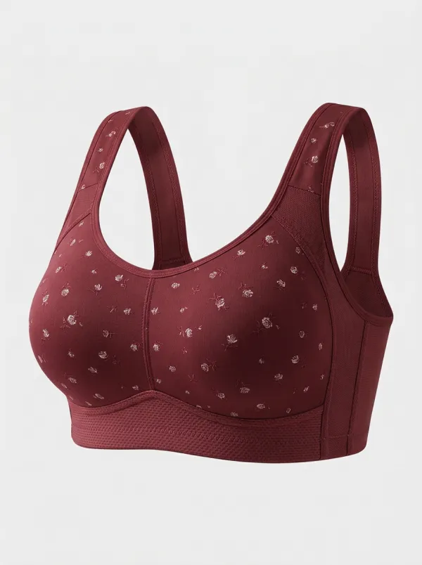 Women's Plus Size Lavender Floral Full-Coverage Wireless Sports Bra