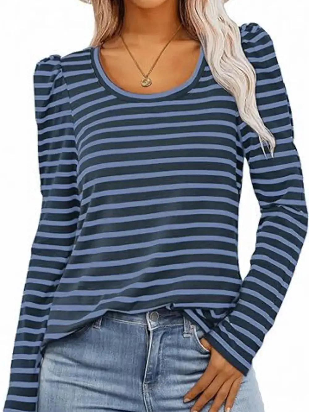 Modern Striped Round Neck Long Sleeve T-Shirt