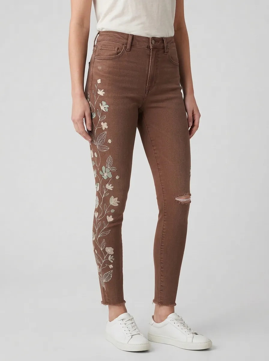 Women's Floral Botanical Vine Printed Slim Jeans