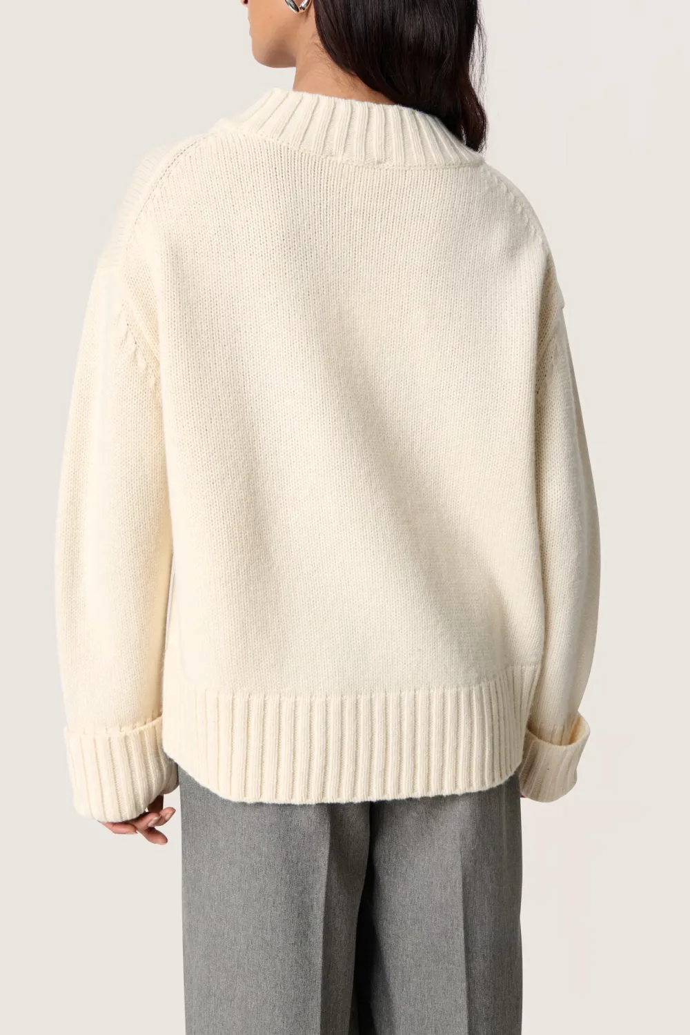 Relaxed Rib Knit V-Neck Sweater