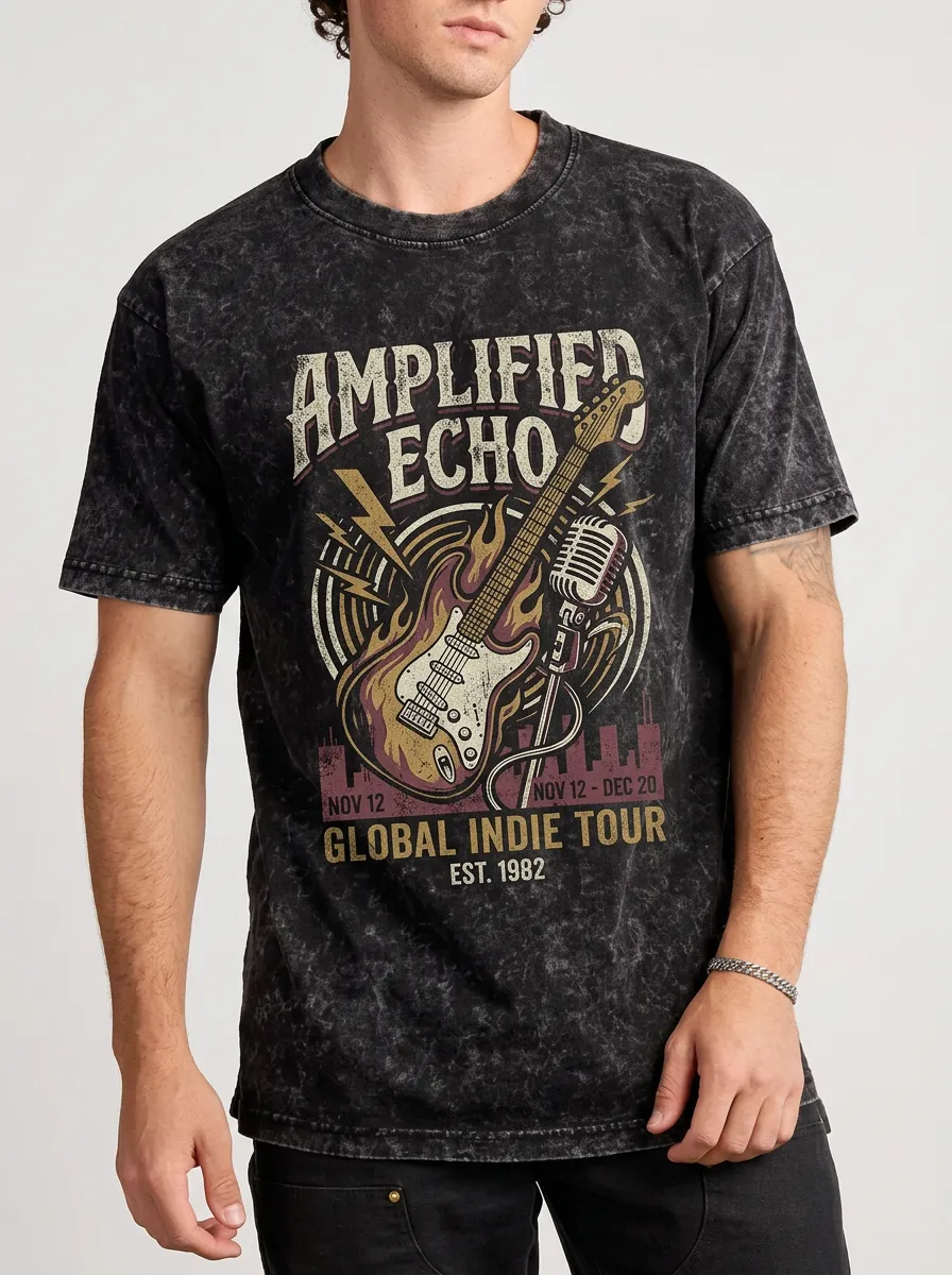 Men's Indie Rock Music Lover Guitar Microphone Printed T-shirt