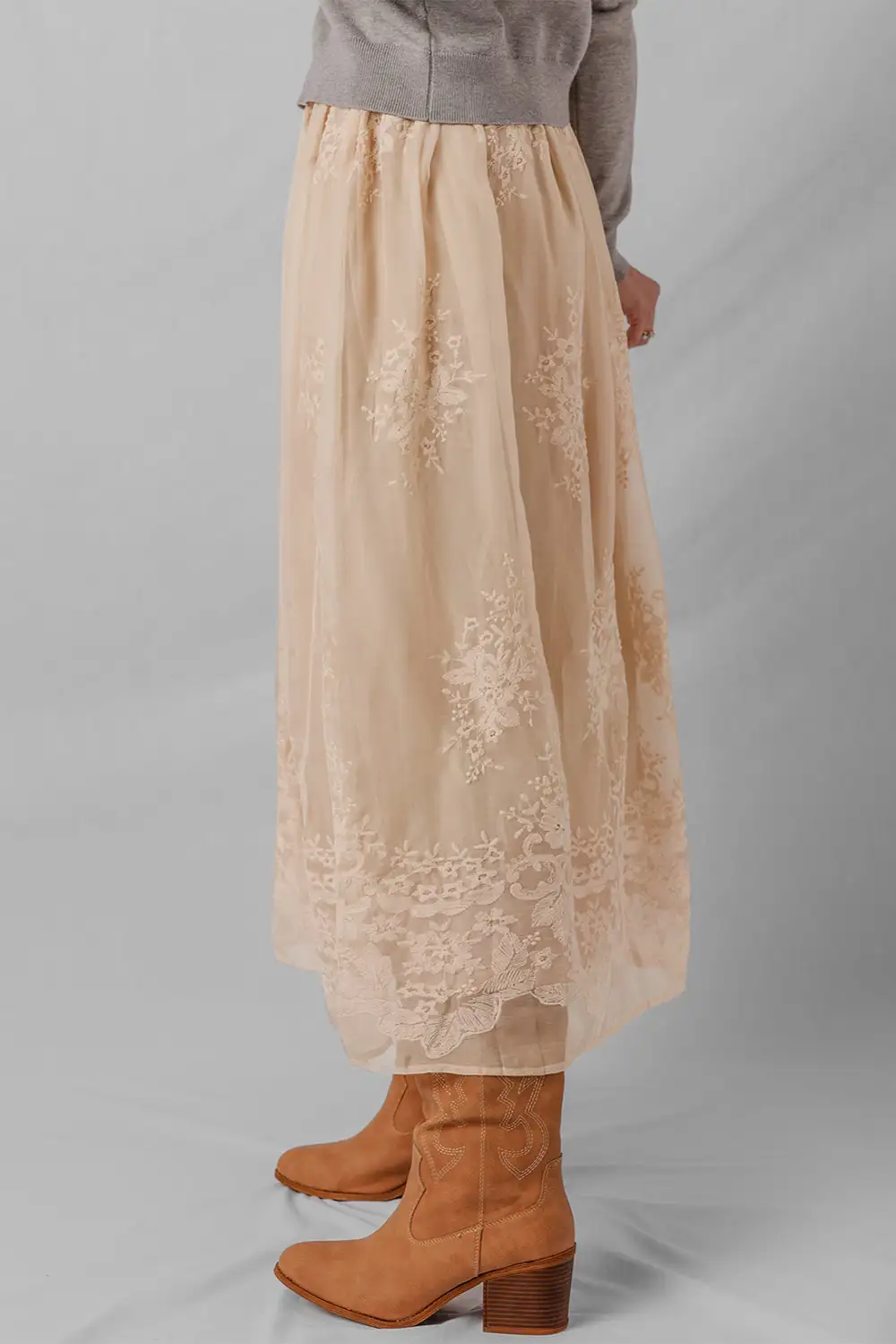 Fluid Mesh Embroidered Skirt