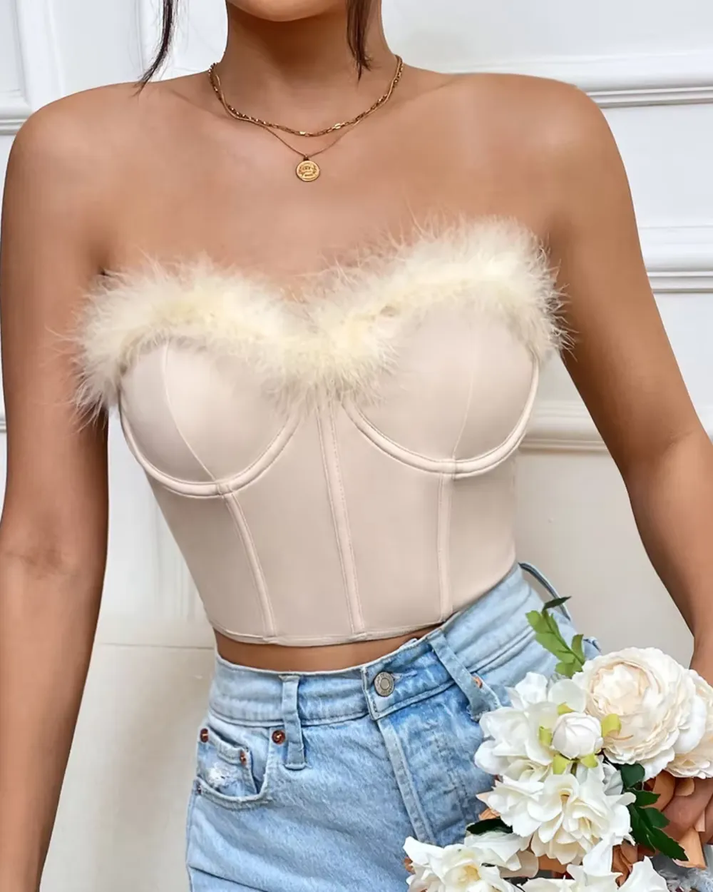 Bra with Plush Neckline Trim