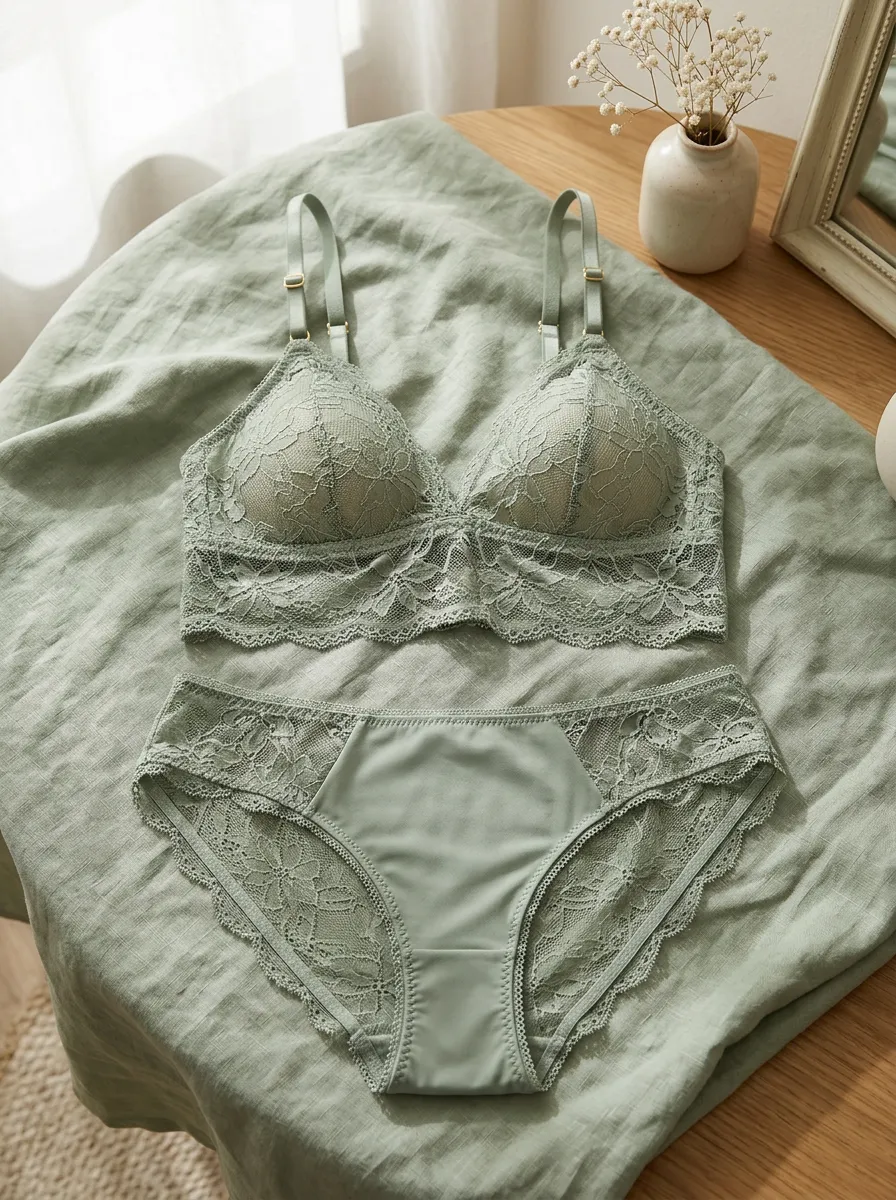 Women's Floral Lace And Floral Panel Detail Lingerie Set