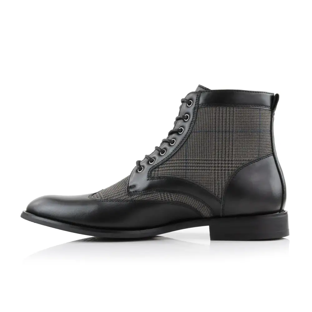 Faux-Leather Wingtip Lace-Up Brogue Boots