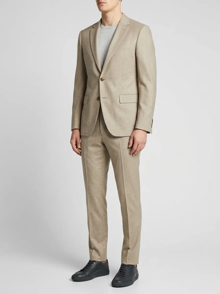 Men's Casual Business Beige Solid Color Slim Fit Suit Set