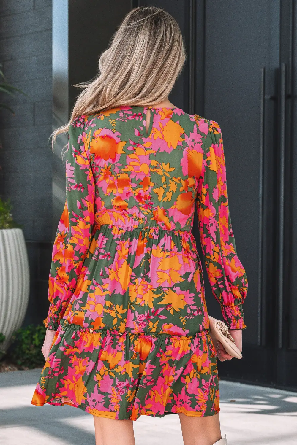 Women's Floral Print Long Sleeve Ruffled Mini Dress