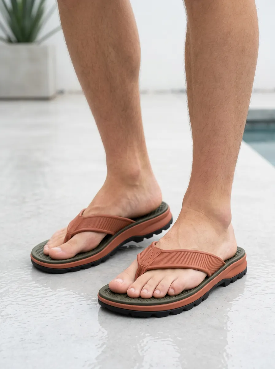 Men's Casual Summer Outdoor Textured Strap Printed Flip Flops