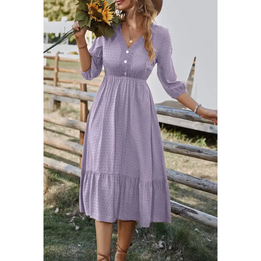 Devine Lace Detail V-Neck Midi Dress