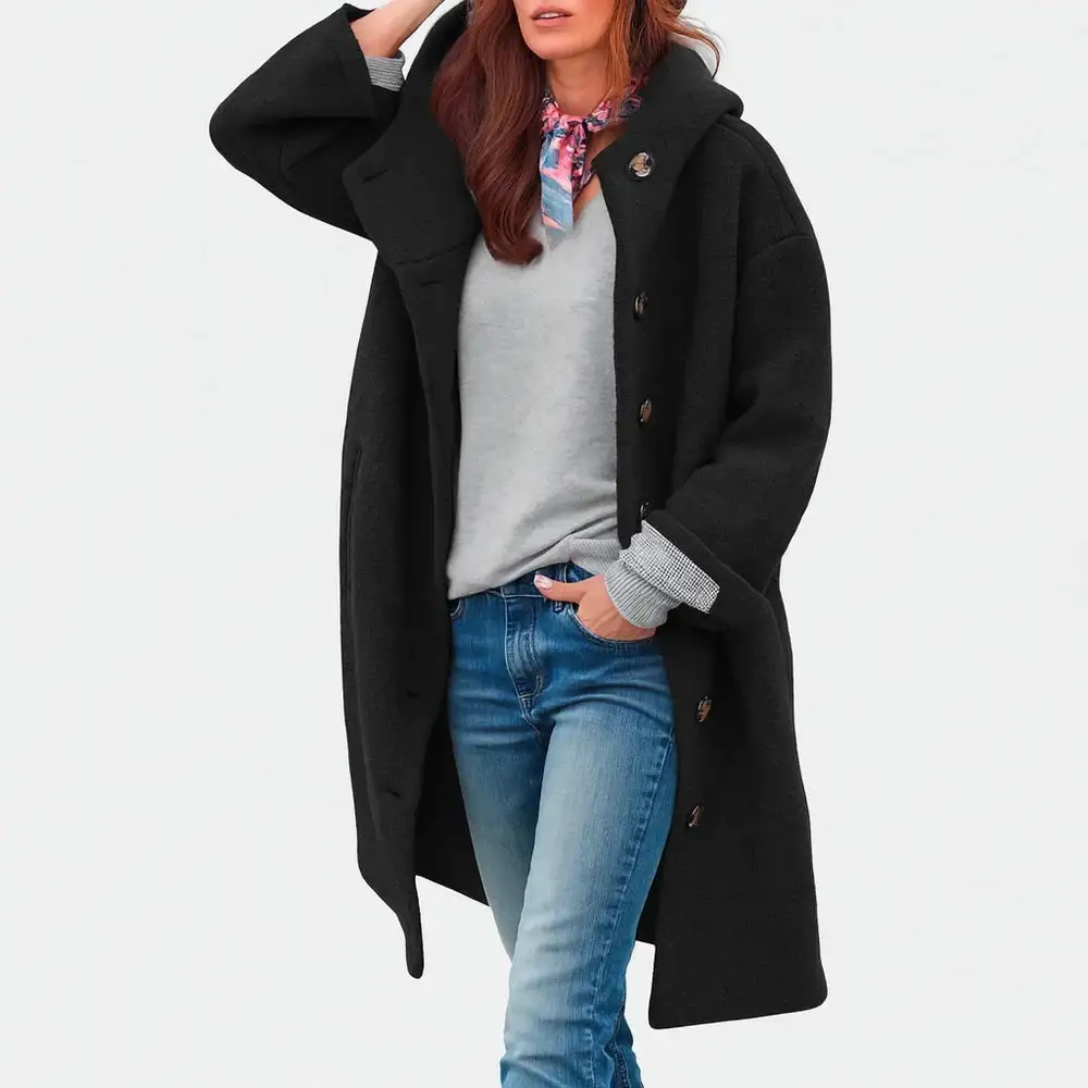 Hooded Wool Blend Longline Coat