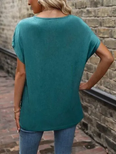 V-Neck Short-Sleeve Lace-Detail Cotton T-Shirt