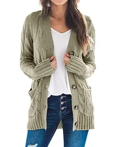 Women's Cable Knit Cardigan Long Sleeve Open Front Button Down Knitwear Sweater Coat